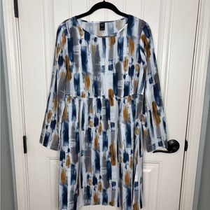 Emery Rose Painterly Abstract Midi Dress | Long Sleeve | Size Small
